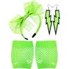 Blulu 80's Cerchietto in pizzo orecchini al neon guanti a rete senza dita per 80's party (verde fluorescente)