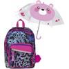 SJ GANG STYLE JAM GANG Zaino Scuola Doppio Scomparto SJ Ever, Fucsia, Tasca Borraccia, Bambina Scuola Elementare + Ombrello Rosa, Fantasia Orso