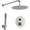 Inbagno Set doccia incasso satinato con braccio e soffione 30 cm, kit doccia con doccino in ottone, presa acqua e supporto, GEMINI