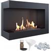 KRATKI Delta 700 Caminetto ad angolo sinistro a bioetanolo + ciottoli + imbuto + set per aromaterapia | Per montaggio a parete o ad incasso l Biocontenitore 0,75 l, TÜV | Acciaio, 48 x 70 cm, nero