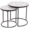 Shally Dogan Set 2 Tavolini ad Incastro Effetto Marmo Struttura in Metallo Nero e Piano MDF