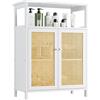 vovala Armadio in rattan da pavimento in bambù, portaoggetti da bagno, armadio da cucina in legno salvaspazio, tavolino da ingresso, supporto da soggiorno con 2 ante e 1 ripiano (bianco)