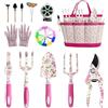 MYMULIKE Set di attrezzi da giardinaggio da donna, 26 pezzi, in stile floreale, kit da giardino con custodia, guanti, accessori da giardinaggio, decorazioni a farfalla ed etichette colorate per