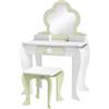 ZONEKIZ Set Toeletta per Bambina con Specchio Trucco e Sgabello Abbinato in Legno, Cassetto e Contenitori, Bianco | Aosom Italy