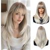 Esmee Parrucche Lunghe Lisse Bionde per Donne con Frangia Capelli Sintetici Naturali Parrucca Ombre per Uso Quotidiano e Feste