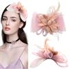 KASESSS Rosa Fascinator Cerimonia Donna Fiori Tulle Piuma Sintetica Fascinator Eleganza Cappelli Cerimonia Retrò Accessori Per Capelli Da Cerimonia Per Feste, Cocktail, Matrimoni Clip Accessoires