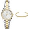 Fossil orologio da donna Scarlette Mini in acciaio inossidabile bicolore e bracciale Harlow color oro, set