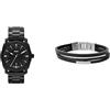 Fossil orologio da uomo in acciaio inossidabile nero e bracciale in pelle Townsman, set