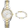 Fossil orologio da donna Scarlette Mini in acciaio inossidabile bicolore e bracciale Heritage, set