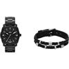 Fossil orologio da uomo in acciaio inossidabile nero e bracciale Bronson color argento, set