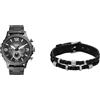 Fossil orologio da uomo Nate Grigio in acciaio inossidabile e bracciale Bronson color argento, set