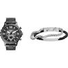 Fossil orologio da uomo Nate Grigio in acciaio inossidabile e bracciale Ellis color argento, set