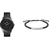 FOSSIL orologio minimalist da uomo in acciaio inossidabile nero e bracciale semiprezioso Ellis, set