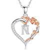 EUDORA Harmony Ball Collana con Iniziale a Forma di Cuore Placcata in Rame Rodiato con Zirconi Cubici per Donna, Ciondolo a Forma di Fiore in Oro Rosa con Lettera N Alfabeto Dalla N Regalo, 18+2
