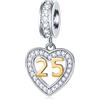 GLOWDAS 25 ° anniversario di nozze Charms fit Pandora San Valentino Bracciale, placcato in oro numero 25 Dangle, 925 Sterling Silver 25 ° compleanno Pendente Perline con CZ, regalo per la moglie/marito/sposa