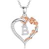 EUDORA Harmony Ball Collana con Iniziale a Forma di Cuore Placcata in Rame Rodiato con Zirconi Cubici per Donna, Ciondolo a Forma di Fiore in Oro Rosa con Lettera B Alfabeto Dalla B Regalo, 18+2