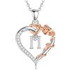 EUDORA Harmony Ball Collana con Iniziale a Forma di Cuore Placcata in Rame Rodiato con Zirconi Cubici per Donna, Ciondolo a Forma di Fiore in Oro Rosa con Lettera M Alfabeto Dalla M Regalo, 18+2