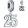 GLOWDAS 25th Anniversary Dangle Charms si adatta Pandora Bracciale nuziale, 925 Sterling Silver 25 Compleanno Pendente Perline con Birthstone CZ, numero 25 anni Bday Regali per la ragazza/ragazzo