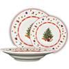 ARCA, Set 18 Piatti Natalizi, Servizio piatti per 6 in Porcellana, per Lavastoviglie e Microonde, Resistenti e Duraturi, Decoro con Albero di Natale, Idea Regalo, in Diverse Misure