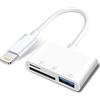 Wahbite Adattatore Apple Lightning a scheda SD e TF per iPhone/iPad - Lettore di schede 3 in 1 con USB per flash drive, tastiera, mouse, hub, MIDI e scheda di memoria micro SD