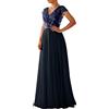 Generic Abiti estivi casual da donna abito da sera in chiffon abito da sera lungo elegante abito da sera abiti da damigella d'onore alla moda abiti da donna 2025, Blu scuro, XL
