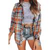 KevaMolly Camicie in flanella scozzese da donna vestibilità ampia fidanzato button down camicia a maniche lunghe casual in flanella camicetta top, Z Arancione, L