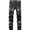 Generic Pantaloni da uomo in cotone traspiranti leggeri elastici in vita strappati denim lavaggio vintage jeans pantaloni con tasche con cerniera sport corsa jogging allenamento fitness, Nero , 28-30
