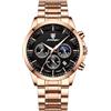 DAXIAOYU Orologio da polso al quarzo da uomo multifunzionale per il tempo libero, da lavoro, militare, impermeabile, luminoso, cronografo, in acciaio inox, Oro rosa Nero, Lusso