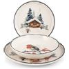 H&H, Servizio tavola 18 pezzi Frosty, set tavola natalizio, decoro pettirosso, in stoneware, lavabile in lavastoviglie