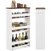 FANTASK Scaffale per nicchia, carrello da cucina con manico e ringhiera, in legno, carrello da portata su ruote, 4 ripiani, per cucina e bagno, 47,5 x 33 x 80,5 cm (bianco e marrone)