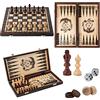 Master of Chess Scacchiera in Legno da Torneo 40 cm - 3 in 1 Fatto a Mano Grandi Backgammon, Dama, Scacchiera Portatile - Set di Scacchi Pieghevoli per Bambini e Adulti