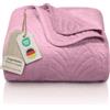 Gräfenstayn copriletto trapuntato matrimoniale 200x220 cm estivo in poliestere - certificato OEKO‑TEX, antigualcitura, decor foglia - elegante coperta letto & sofà (rosa scuro)