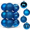 Hollyone 12 palline natalizie con cordini, 80 mm, in plastica infrangibile, ornamenti da appendere all'albero di Natale, per casa, feste, matrimoni e festività, blu