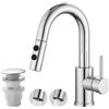 Vuadzren Rubinetto Bagno Lavabo Con doccia estraibile a 2 modalità, Miscelatore Lavabo Estraibile, Rubinetti Monocomando Bagno con scarico a Saltarello