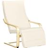 HOMCOM Poltrona Camera da Letto Relax in Legno di Betulla con Cuscino Poggiapiedi a 5 Livelli, Poltrocina Ergonomica in Lino con Schienale Ergonomico, Seduta Imbottita per Salotto e Soggiorno, Crema