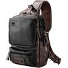 AONEGOLD Zaino Monospalla Uomo in Pelle PU Vintage Sling Bag Casual Multipurpose Borsa a Tracolla Borsa a Petto ed a Spalla con Ricarica USB Borsello Tracolla Nero