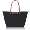Luiexcel Borsa tote da donna, in nylon impermeabile, borsa a tracolla con manico superiore, borsa pieghevole da spiaggia, borsa da viaggio, per scuola, shopping, lavoro, Nero , cm