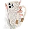 Coalbooliy Cover con Cordino per iPhone 16 Plus 6,7'', Silicone Morbido Custodia Aesthetic Leopardo Bianco Summer Mädchen Modello Disegni Collana Universale Fotocamera Protettiva Case, 01