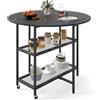 FANTASK Tavolo da pranzo pieghevole per 2-4 persone, tavolo da pranzo rotondo, tavolo da cucina con 2 ripiani, mobile pieghevole, effetto marmo, per sala da pranzo, soggiorno (nero)