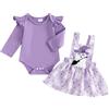 Siyova Completo Neonata Halloween 2 Pezzi Tuta Elegante Pagliaccetto Manica Lunga Stampa Fantasma/Zucca+Gonna con Bretelle Abito Bambine 0-18Mesi (Viola, 12-18 Months)
