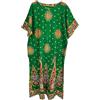 Kiran Fashion Kaftano lungo da donna, 100% cotone, estivo, stampa etnica, copertura da spiaggia, taglia unica, Verde, Etichettalia unica