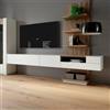LBSIGN Mobile TV Sospeso 270x40x32h Con Vano Decoder Lewis Rovere E Grigio Chiaro