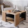 LBSIGN Tavolino Basso Da Salotto 80x80 Con Doghe Kave Rovere Artisan E Nero
