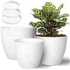 Vanavazon Set di 3 vasi per piante da interno ed esterno, in plastica, con foro di drenaggio e vassoio (bianco maculato)