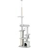 Easycomfort Albero Tiragraffi per Gatti a Soffitto con Piattaforme e Casetta, 60x40x225-255cm, Grigio