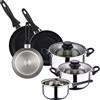 WELL HOME MOBILIARIO & DECORACIÓN Well Home Set di utensili da cucina da 5 pezzi in acciaio inox + 3 padelle Ø16Ø20Ø24 cm Grigio metallizzato in alluminio pressato