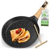 NutriChef Padella per Crepes, Crepiera Antiaderente 28 cm con Spatola in Legno, Rivestimento Marmo, Manico Ergonomico, Fondo Induzione, Ideale anche per Pancake, Bacon e Uova