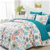 DHSFKBE Set copripiumino per letto king size, 7 pezzi, design con medaglioni floreali, set completo con lenzuola, in morbida microfibra, per tutte le stagioni (colore: blu foglia di tè, king size)
