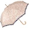 PERLETTI GREEN Ombrello Lungo Donna Pioggia Ecosostenibile Tessuto Riciclato Automatico - Manico in Legno Biodegradabile - Ombrello Classico Antivento Ecologico - Diametro 102 cm (Fiori di Pesco)