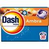 Dash Pods Detersivo In Capsule, 30 Lavaggi, Ambra, Rimuove le Macchie, Igienizza, Dona Freschezza, Brillantezza Per I Capi